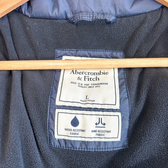Abercrombie & Fitch Navy Puffer Jacket L Water Wind Resistant Hooded Coat - Picture 5 of 6